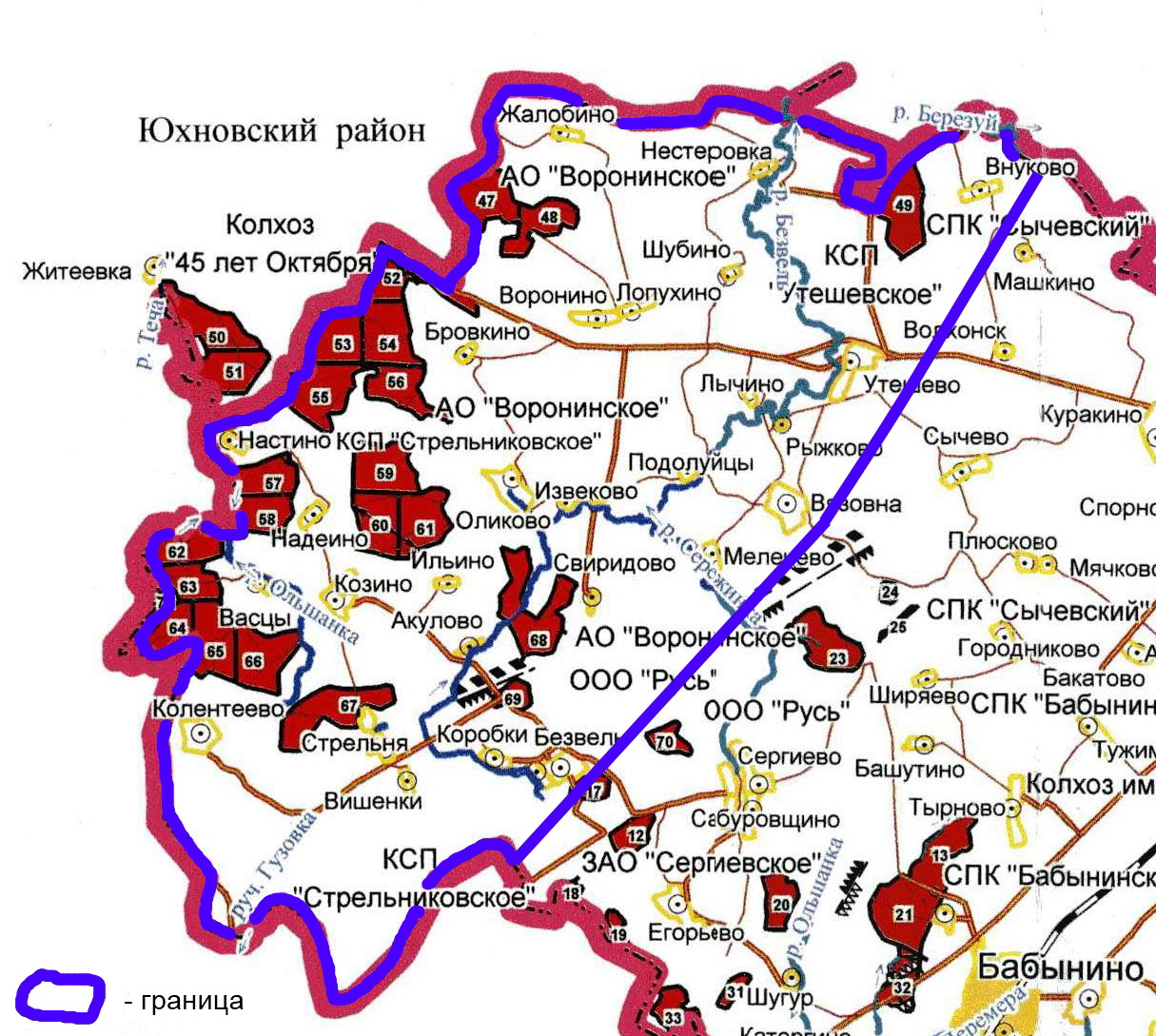 Карта юхновского района калужской области с деревнями