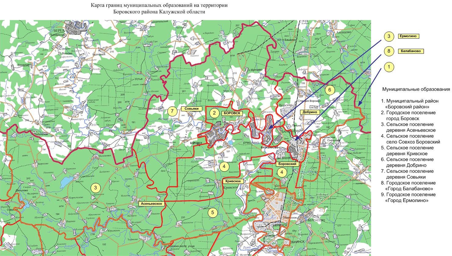 Карта боровского района калужской области с деревнями